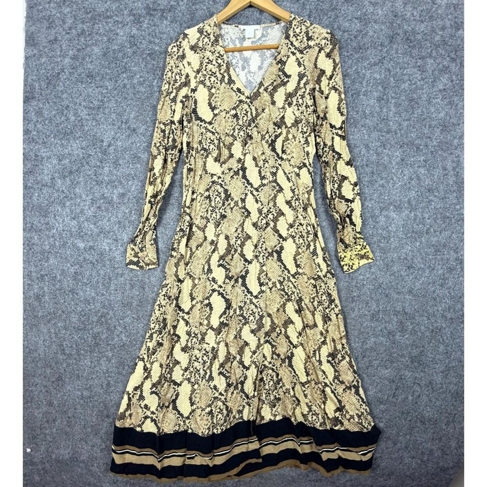 H&M A Line Dress Womens Size 2 Neutral Snakeskin Print Funky Fun Indie Sleaze